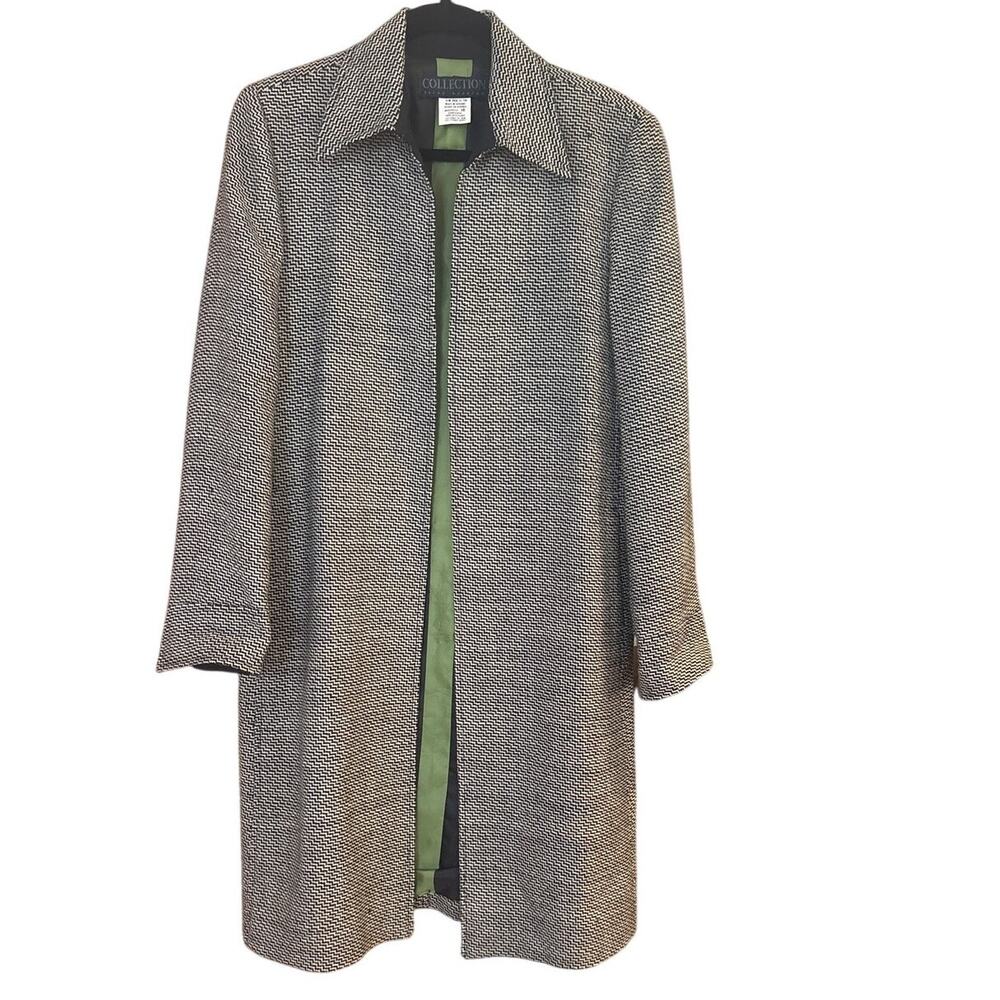 Harve Benard black tweed wool open cardigan trench topcoat SIZE 10‎